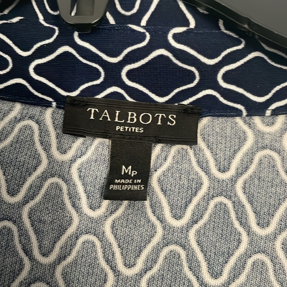 Talbots Navy and white medium petite dress with tied waist - Picture 2 of 9